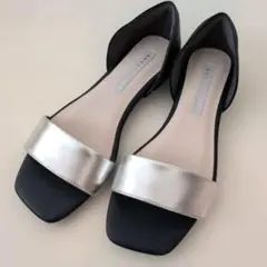 【JELLY BEANS】フラットサンダル　ミュール　ネイビー•シルバー