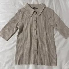 ZARA ベージュ リブ編み 半袖シャツ M