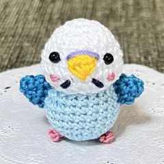 ☆りんご☆セキセイインコあみぐるみバッグチャーム（ハルクイン　白） ☆冬限定☆ セキセイインコ あみぐるみ バッグチャーム（ハルクイン 白