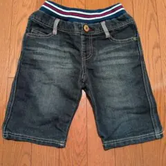 ダークデニム ハーフパンツ ストライプウエスト