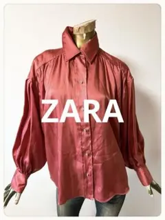 ☘️T22822☘️ZARA 長袖 レディース サテン バルーン袖シャツ Mのサムネイル