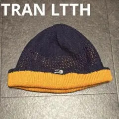 TRAN LTTH メッシュ編みニット帽 ネイビーオレンジ コットン50%