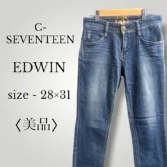 【16】シーセブンティーン ウォッシュ加工ストレートデニムパンツ ヒゲ加工