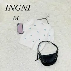 《イング/INGNI》花柄ニット/セーター/クロップド丈/M/オフホワイト/白系