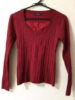 ニット　ボルドー　レース　M
