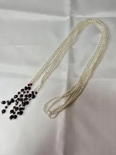 ホワイトパール 紫ビーズ ロングネックレス　3連