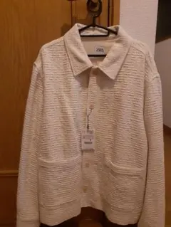 ZARA テクスチャー　ジャケット XL　ホワイト　白