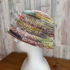 ハンドメイド♪マルチカラーストライプ レディースバケットハット