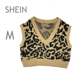 【最終値下げ】SHEIN　ニット　ベスト　トップス　Vネック　ヒョウ柄　M