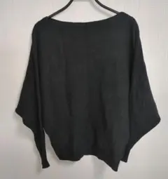 リブ編み オフショルダー 長袖ニット ブラック