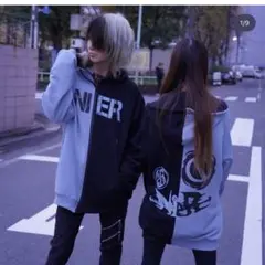 NieR TWO-TONE ZIP PARKA FACE グレー×黒