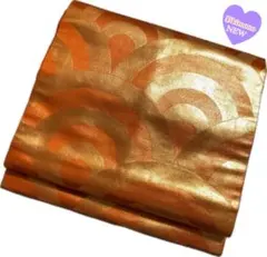 《4B37》名古屋帯 名古屋仕立 オレンジ 342㎝ 青海波文様 フォロー割引中