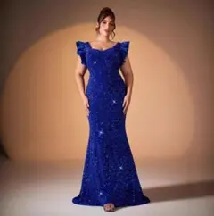 ブルースパンコールマーメイドドレス パーティードレス 二次会 結婚式 3XL