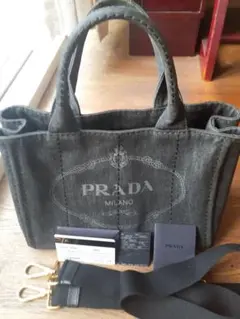 《美品》ギャラ付PRADA カナパS デニム 2WAY ハンドバッグ ショルダー