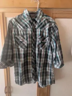 青と黒のチェック柄 半袖シャツ Lサイズ