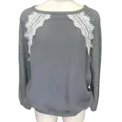 ナチュラルビューティーベーシック 肩レース シフォン ラグランニット M グレー