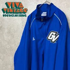 レア【古着】アディダス ハーフジップ刺繍ナイロンジャケット ブルー メンズXL