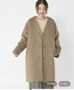 ノーカラーVネックコート　コート