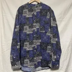 USA製【ギットマン】ペイズリー総柄 カットオフノーカラーシャツ バンダナ