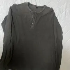 UNIQLO ワッフルヘンリーネック 長袖Tシャツ ブラック Mのサムネイル