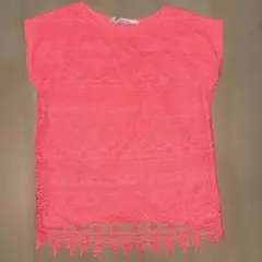 H&M 120 キッズ　レースTシャツ　蛍光　ピンク