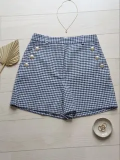 【新品】ZARA ショートパンツ　チェック　ブルー　ポケット　Mサイズ　タグ付きのサムネイル