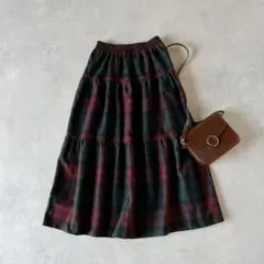 オニールオブダブリン ウール ティアード　チェック　ロングスカート　ウエストゴム