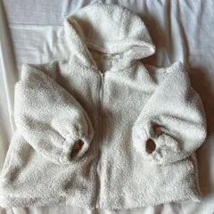 ホワイト フリースジャケット フード付き