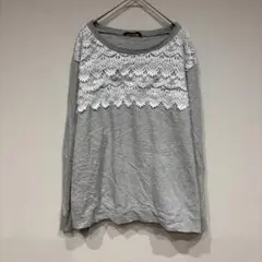 シーイン カットソー クルーネック 長袖 レース 4XL ゆったり グレーのサムネイル