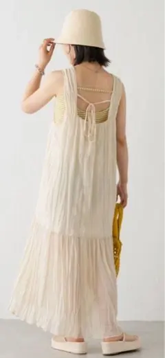 kastane ノースリーブ　ワッシャーシフォン無地ワンピース