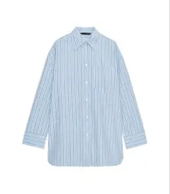 ZARA オーバーサイズ ストライプ シャツ S ブルー ポプリンシャツ
