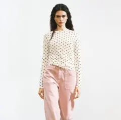 未使用　 ZARA スーピマ　 ドット　プリント　Tシャツ 水玉 M