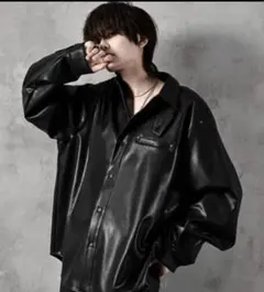 【美品】ADERE アドラー フェイクレザー シャツブルゾン　ユニセックス　S