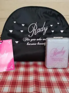Rady ハート模様ポーチ 黒 &コンパクトミラー付き
