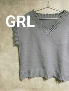 GRL グレイル トップス セーター ノースリーブ ダメージ加工 フリー 水色系
