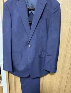 良品！スーツセレクト　スペアパンツ付　ネイビー　ストライプスーツ　A5