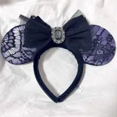 ディズニー ハロウィン カチューシャ ミニーちゃん レース 紫 2024