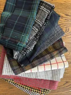 はぎれ　チェック柄ウール混生地　約510g