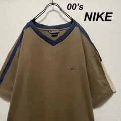 希少カラー 00's オールドナイキ Tシャツ ブラウン ワンポイント 刺繍ロゴ