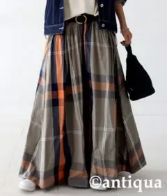 【本日限定値下】アンティカ　チェック　マキシ　カーキ　ネイビー　ニコアンド　GU