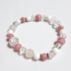 ブレスレット　天然石　ビーズ　クリスタル　ピンク　ホワイト　腕飾り　数珠　a9