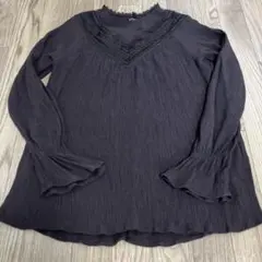 GUダークブラウンレース装飾 長袖トップス