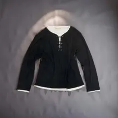 archive lace-up ribbed layered l/s tee