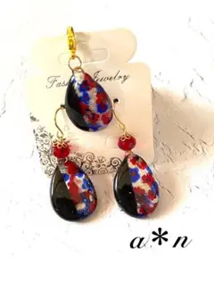 ハンドメイドピアス　ブラック×フラワー　3点セット　フック