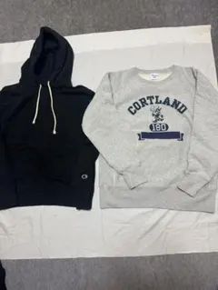 Champion ブラックフード付きスウェット & グレー トレーナーセット