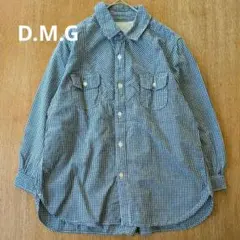 D.M.G ドミンゴ ギンガムチェック スタンドカラーシャツ 七分袖　ブルー