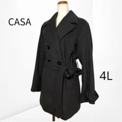 【カーサ】ダブルコート ウエストベルト付 体型カバー 冬物 通勤 お出かけ 4L
