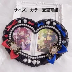硬貨ケースデコ トレカケースデコ B8 ペアハート レースデコ 黒 赤 青