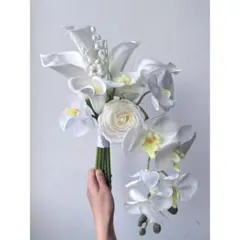 高級　アンスリウム　白胡蝶蘭　アーティフィシャルフラワーブーケウェディングブーケ
