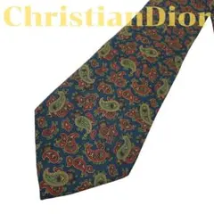 美品 クリスチャンディオール ペイズリー柄 ネイビー 赤 ネクタイ 高級シルク